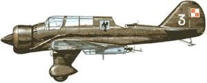 Side view illustration of a vintage military aeroplane with the number 3 and a Polish Air Force insignia on the tail.