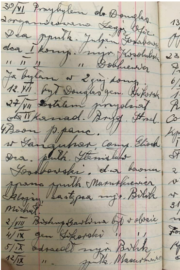 A handwritten page from an old ledger or diary with dated entries in cursive writing, organised in two columns.