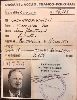 A Franco-Polish identification document with a photo of a man, personal details, official stamps, and signatures, issued on 17 May 1940.