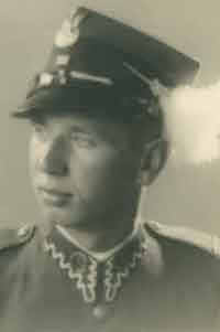 Black and white portrait of a man in a military uniform and cap, facing slightly to the side.